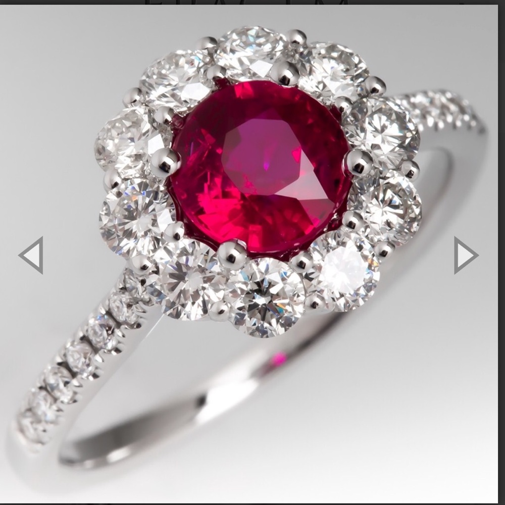 Ruby diamond ring with a halo